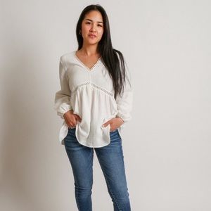 White Linen Babydoll Boho Top